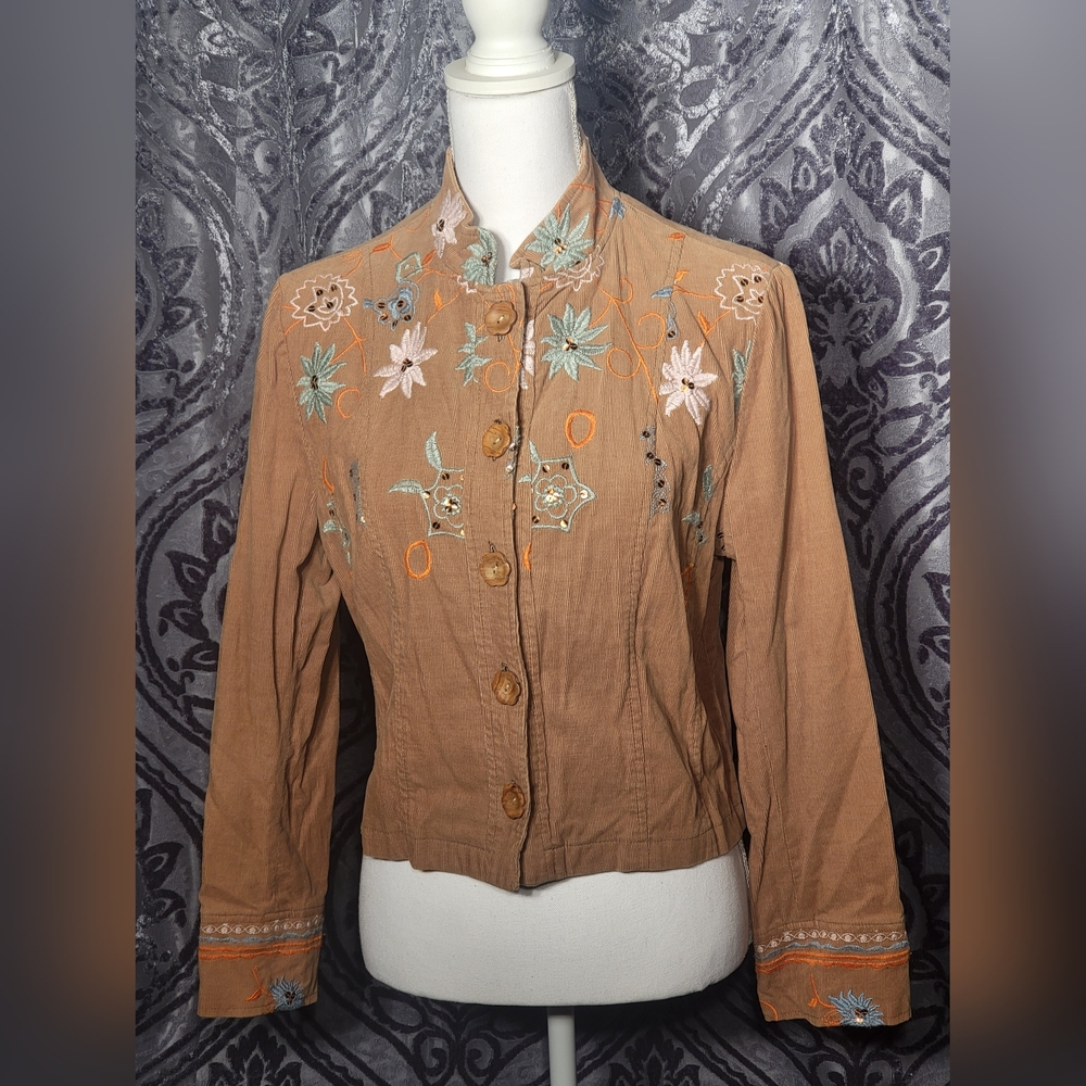 Embroidered Brown Corduroy Jacket